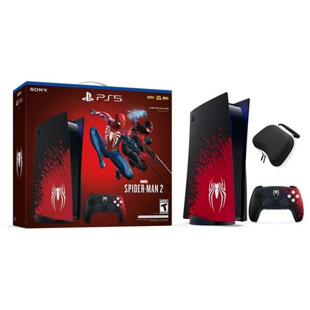 PlayStation 5 Disc Spider-Man 2 Limited Edition Bundle: SpiderMan 2 Console, Controller and Game, with Mytrix Controller Case - Black/Red, PS5 825GB Gaming Console