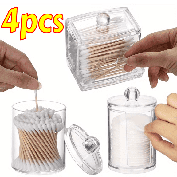 Bathroom Organizer Accessories Set-10 OZ,7 OZ Qtips Holder Storage with Lids, Cotton Ball/Swabs Dispenser, Apothecary Container Jar 4 Pcs