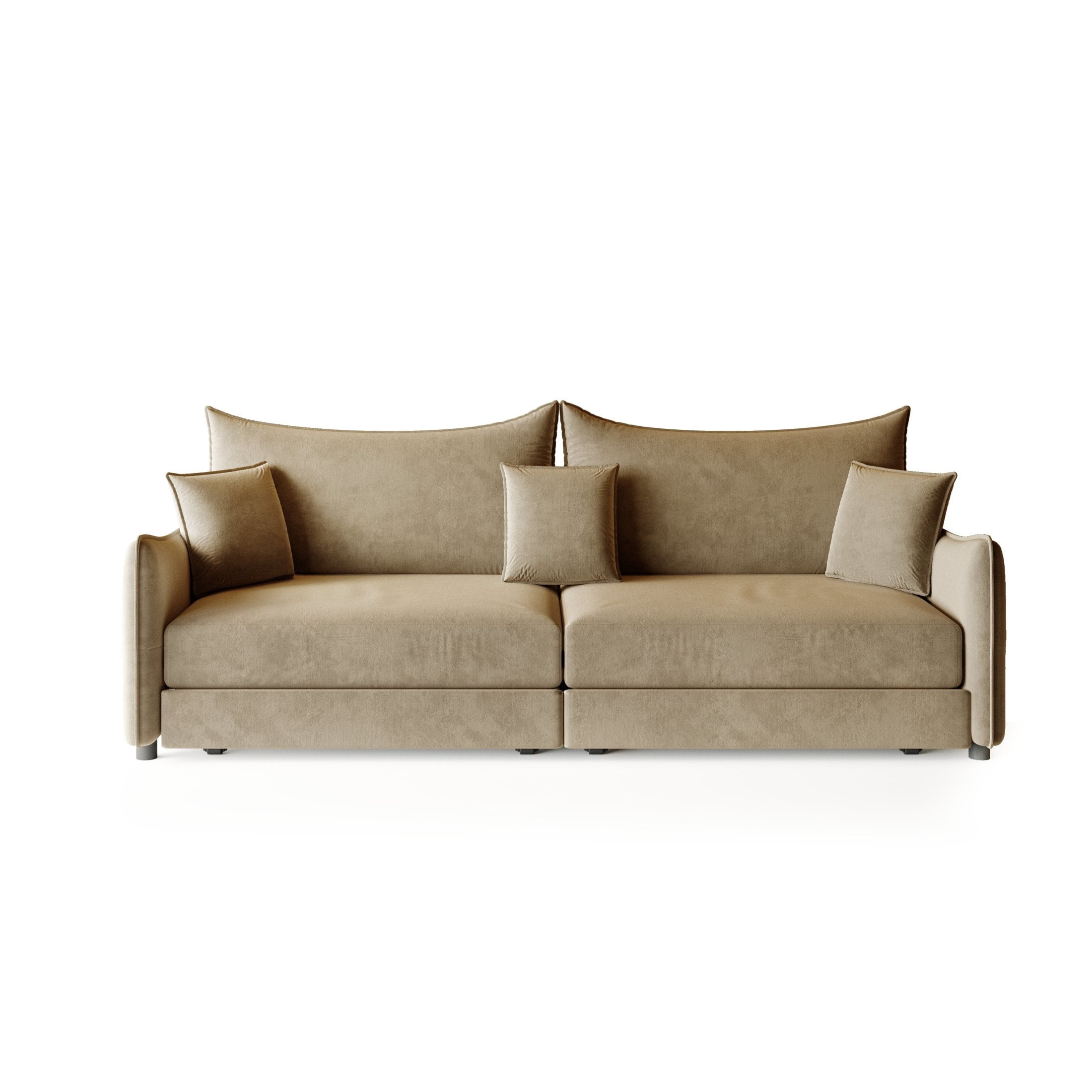 Noble House Abriel King Pull Out Sleeper Sofa Bed, Modern Velvet 3-in-1 Convertible Couch with Pillows, Camel