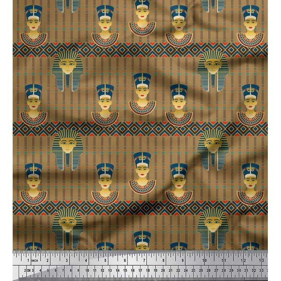 Soimoi Cotton Duck Fabric Stripe & Egyptian Women Fabric Prints By Yard 42 Inch Wide