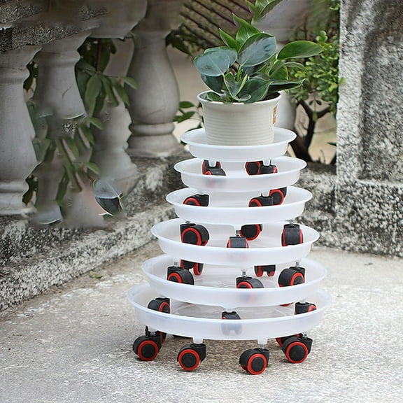 HEMOTON White Rolling Plant Stand with Removable Tray, Flower Pot Base Rack for Indoor Outdoor Garden