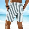 thumbnail image 4 of Garbnen Striped Mens Linen Short Button Men Bermuda Shorts Color Block Lightweight Travel Vacation Beach Men Summer Shorts with Pockets Green XXXL, 4 of 5