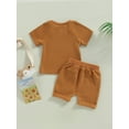 thumbnail image 5 of Baby 2Pcs Summer Outfits, 6 12 18 24M 3T Short Sleeve Waffle Knit T-Shirt + Knot Front Shorts Set, 5 of 10
