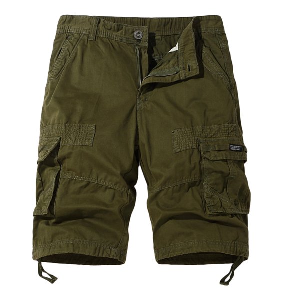 HOOMEUMY Men's Summer Cargo Shorts Cotton Loose Fit Multi-Pockets Straight Capri 3/4 Short Pants Black Green XXL