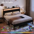 thumbnail image 6 of Bexfil King Size LED Bed Frame with Charging Station, Modern Metal Platform Bed with Wood Headboard, Black Oak, 6 of 6