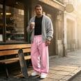 thumbnail image 6 of Men's Baggy Sweatpants Wide Leg Drawstring Elastic Waist Loose Fit Solid Color Casual Lounge Pants with Pockets, 6 of 9