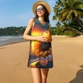 thumbnail image 3 of Naloa Sunset Coast Sunflower Print Women's Summer Spring Casual Beach Sundress,Vacation Sleeveless Tank Crewneck Loose Dresses, 3 of 7