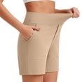 thumbnail image 5 of CQONEPT Women's High Waisted Bermuda Shorts with Pockets Knee Length Women Workout Athletic Casual Long Shorts Beige XL, 5 of 6