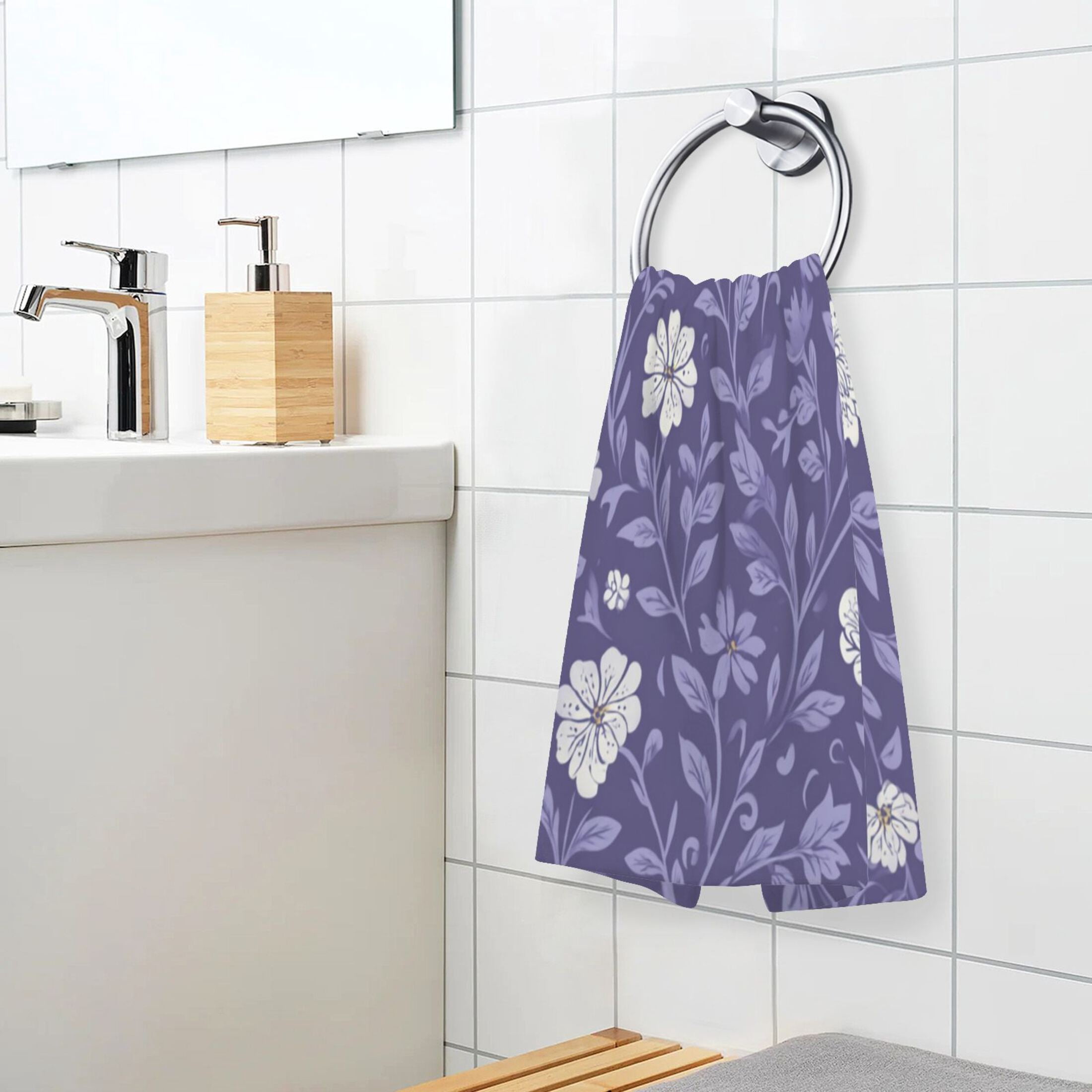 2 Pieces of Cotton Towel Face Towel Set Hand Towel Bath Towel Cotton Bath Towel Sets Dark Purple Leaves and Flowers