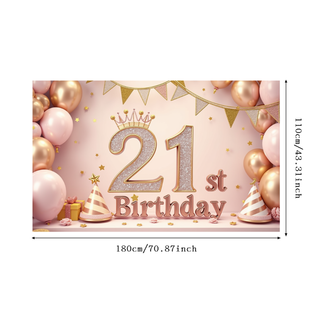 Pink Theme Birthday Banner Decorative Design Age 21 Party Backdrop for Celebration Indoor Decoration Event Decoration Birthday Party