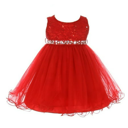 Baby Girls Red Sequin Stone Lace Tulle Sleeveless Occasion