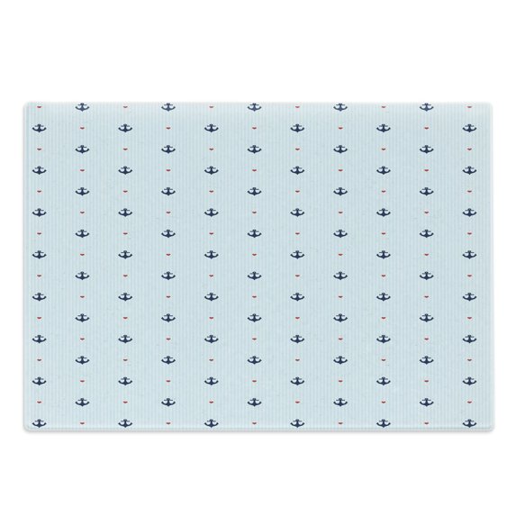 Anchor Cutting Board, Romantic Nautical Composition with Blue Anchors and Little Red Hearts, Decorative Tempered Glass Cutting and Serving Board, Large Size, Pale Blue Dark Blue Red, by Ambesonne