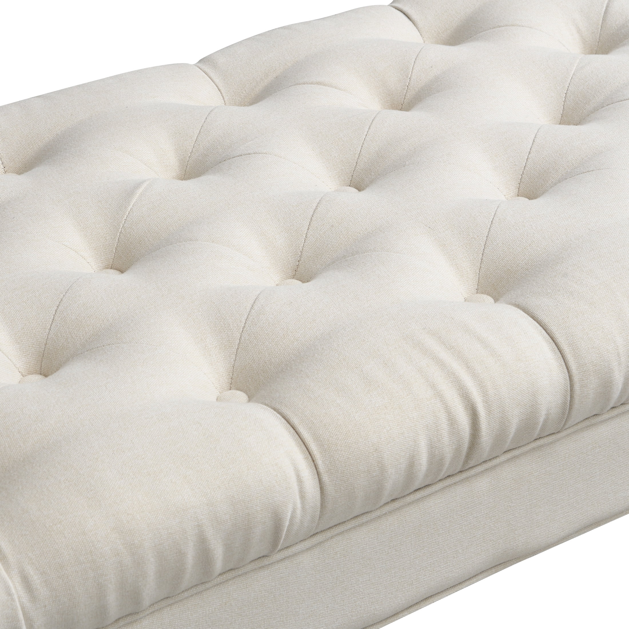 Christopher Knight Home 57.5" Button-Tufted End of Bed Bench, Large Upholstered Ottoman, Rolled Arms, Beige