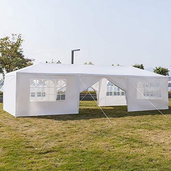 10'x30' Outdoor Wedding Party Tent Heavy Duty Canopy Tent Gazebo, Waterproof UV Protection Tent with Spiral Tubes White(8 Removable Sidewalls 2 Doors)$$Garden &