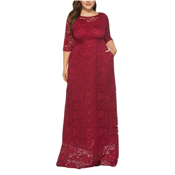 Red maxi lace dress sales