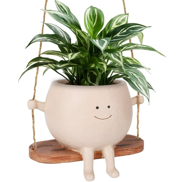 CONNOVA Maceta con Cara Sonriente, Maceta Colgante con Cara Sonriente, Maceta Colgante con diseño único, Adecuada para decoración Interior y Exterior