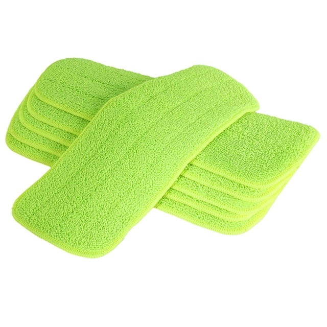 6 pieces Reveal Mop Cleaning Wet Pad for all spray mops and mops, shown in a vibrant green color. These durable fiber pads measure 40 x 12 cm and are washable up to 1000 times, making them reusable and eco-friendly. Designed to attach easily to mops with a hook and loop system, they effectively clean deep into cracks and crevices, picking up 50% more dirt than traditional sponge mops. Suitable for use with Spray Reveal Mops, these pads also help floors dry faster after cleaning.