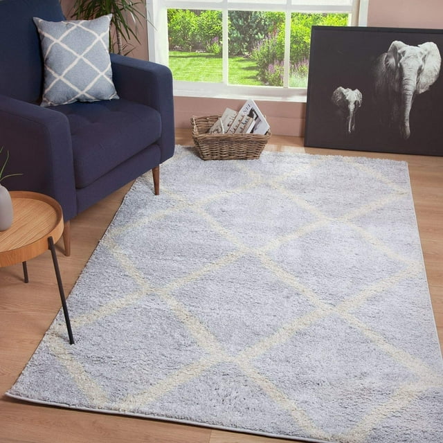 JV Home Diamond Trellis Shag Soft | Plush | High Pile Moroccan Shag Area Rug