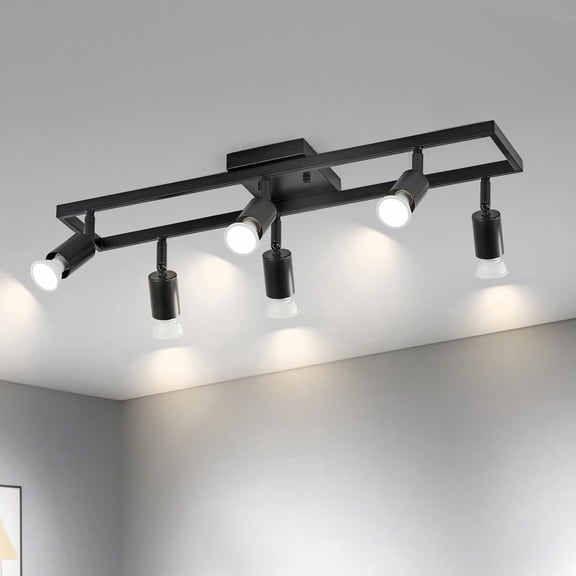 Black 6-Light Track Light for Ceiling,Gu10 LED Ceiling Spotlight with Rotatable Light Heads,Modern Track Lighting for Kitchen Hallway Living Room.
