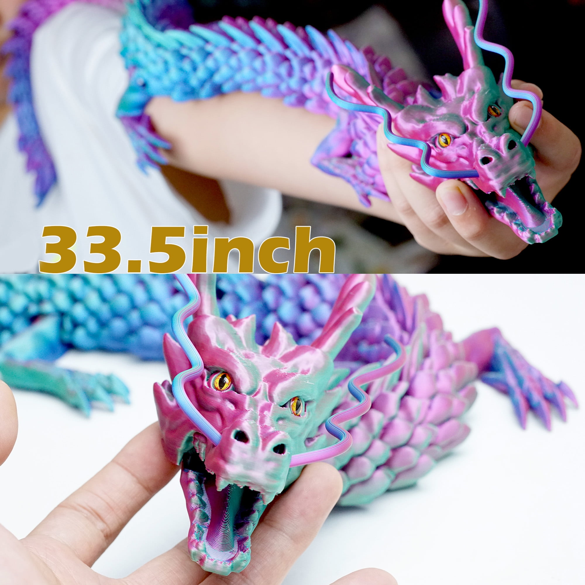 33.5inch Super Large 3D Printed Dragon Models,Flexible Joint Animal lacertid Figurines, 3D Printing Stuff Cheap,Stress Relief, Fidget restlessness, ADHD Toys, Surprise Fantasy Gifts