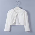 thumbnail image 3 of Baby Girls Shrug Lace Short Cardigan Long Sleeve Shawl Coat Cover Up Tops Button Closure Toddler Kids Sweater Crop Cardigan White_C 6-7 Years, 3 of 7