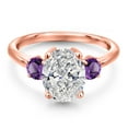 thumbnail image 2 of 2.50 cttw IGI Certified Lab Grown Diamond and Purple Amethyst 3-Stone Engagement Ring for Women | 18K Rose Gold Plated Silver | Center 2.00 Ct Diamond | E-F Color | VS1-VS2 Clarity | Size 9, 2 of 6