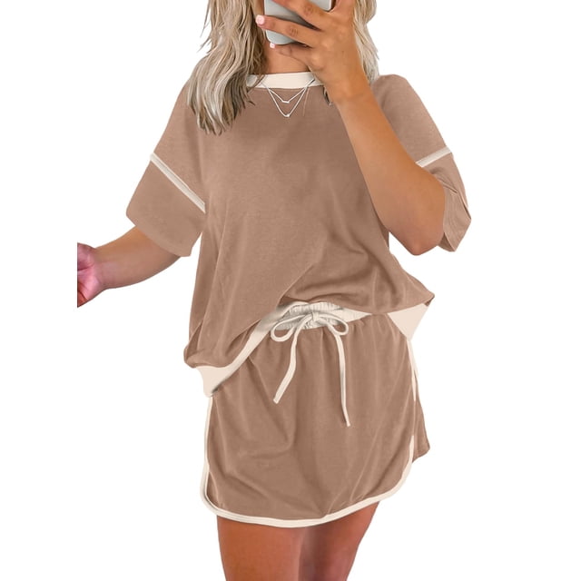 Camiseta Outfit EVALESS de manga corta y minifalda de 2 piezas para mujer