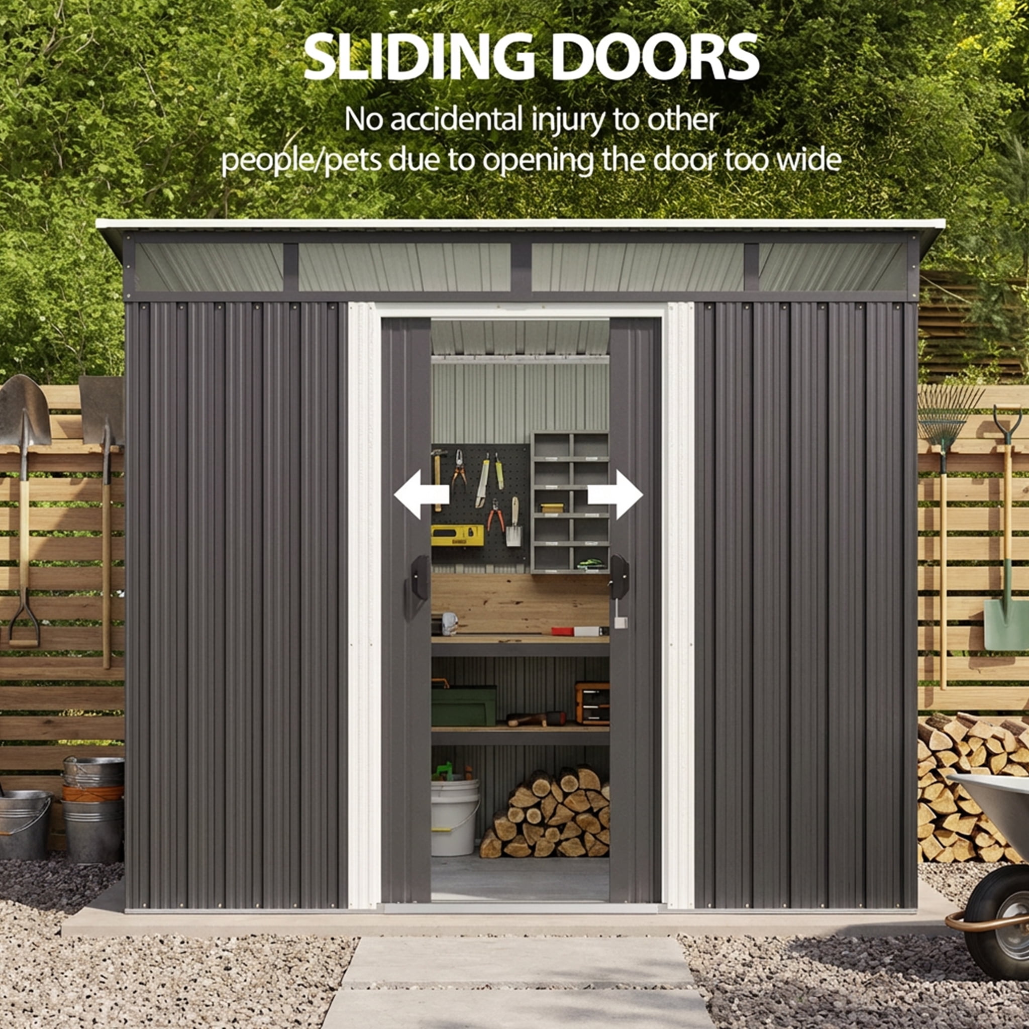 8x6 ft Outdoor Storage Shed with Double Lockable Doors - Weather-Resistant Garden Shed in Gray