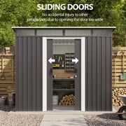 8x6 ft Outdoor Storage Shed with Double Lockable Doors - Weather-Resistant Garden Shed in Gray