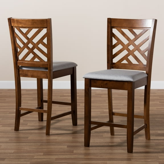 Baxton Studio Caron Modern and Contemporary Grey Fabric Upholstered Walnut Brown Finished 2-Piece Wood Counter Height Pub Chair Set