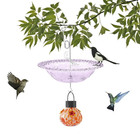 Hanging Bird Bath, Bird Drinking Feeder, Hangable Glass Bird Bath, Outdoor Wild Bird Dish Feeder, Hummingbird Glass Baths Bird Feeder Water Bowl for Garden Yard Patio Decor