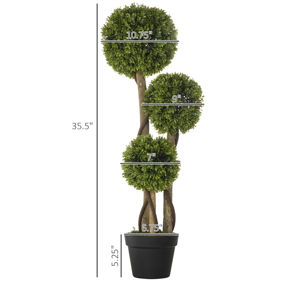 Resenkos 35.5" Artificial Ball Boxwood Topiary Tree Fake Plant in Pot for Indoor Outdoor Living Room Decoration Light Green