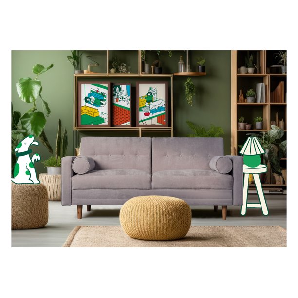 Sofá Cama De Velvet Gris Claro Beehive Memory Foam Modelo Bristol
