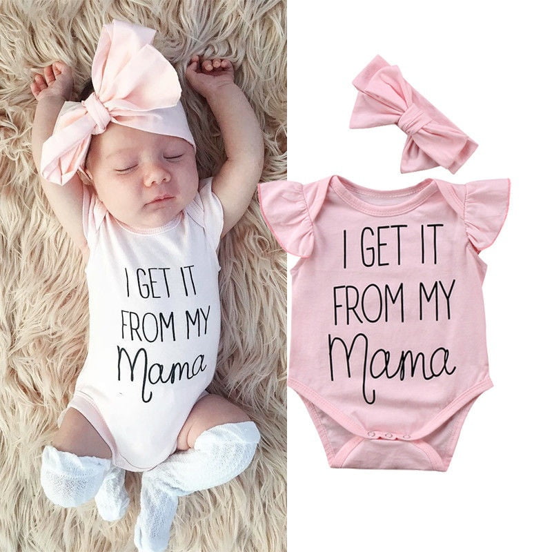 Newborn Infant Baby Girl Letter Romper Jumpsuit Headband Outfits Clothes Set NEW 