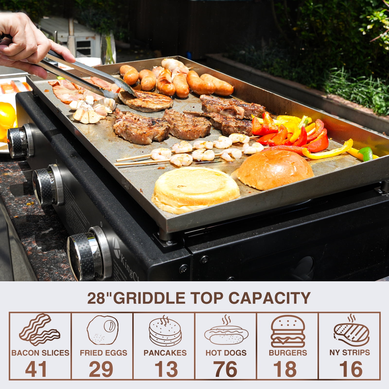 KingChii 3-Burner 27" Propane Griddle Grill for Camping, Backyard