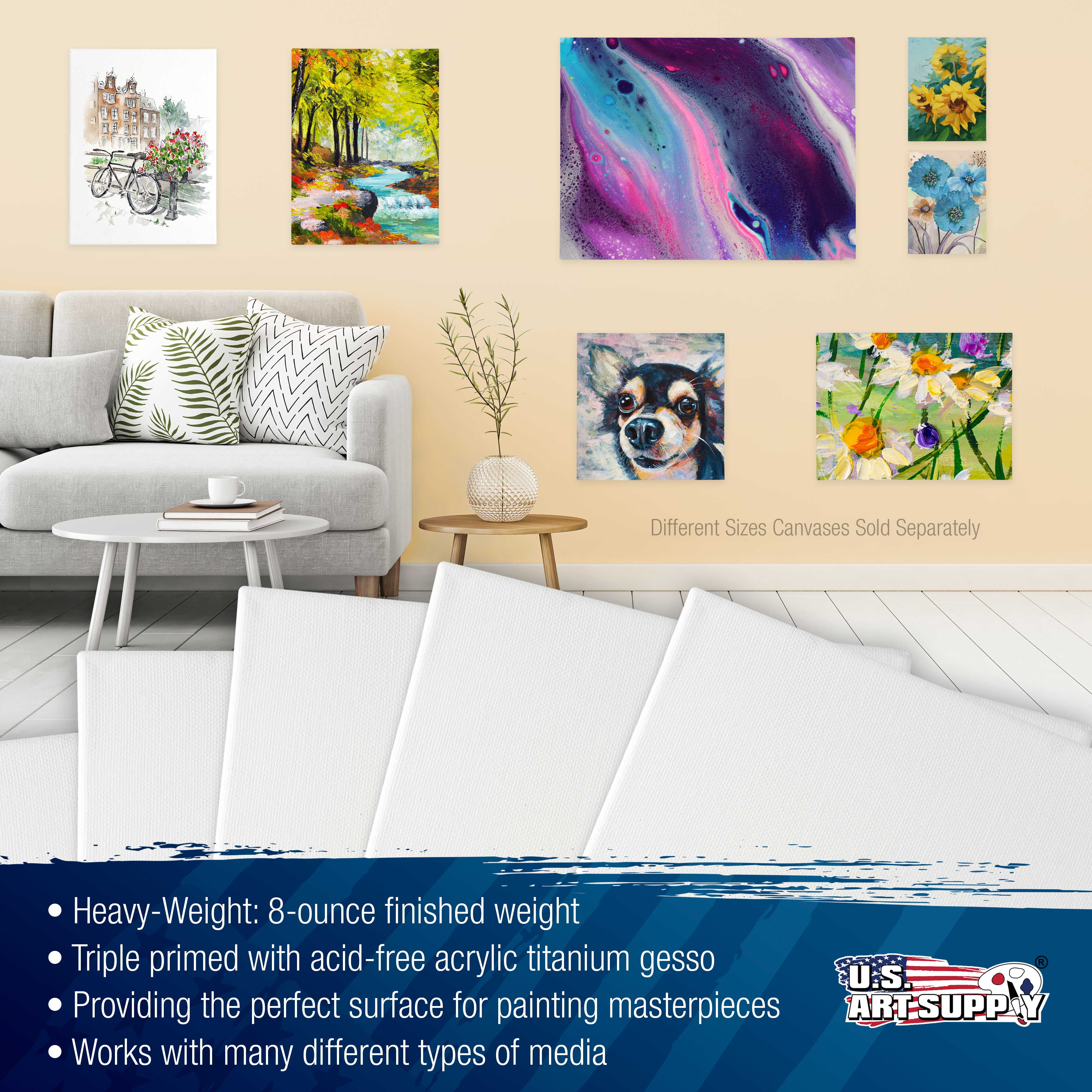 U.S. Art Supply 12 x 12 inch Stretched Canvas Super Value 7-Pack - Triple Primed Professional Artist Quality White Blank 5/8" Profile, 100% Cotton, Heavy-Weight Gesso - Acrylic Pouring, Oil Painting