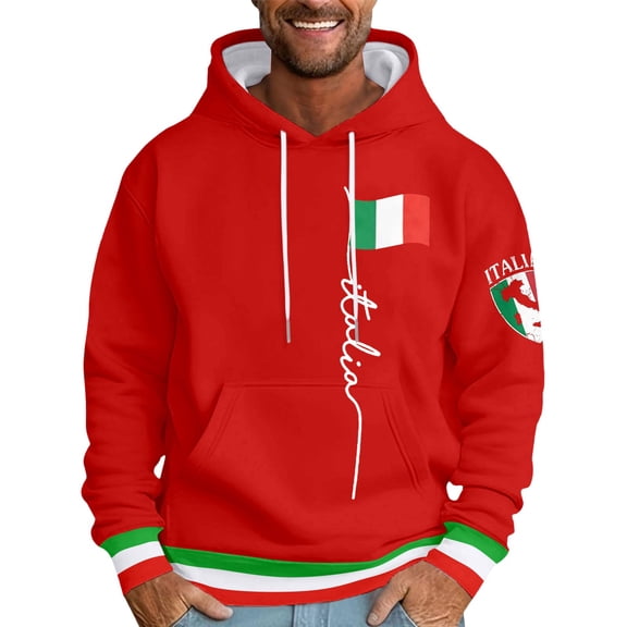 Valora Men Sweatshirt Men's Hoodies Sweatshirts Stylish Italian Print Letter Hoodie For Men Comfortable Casual Wear With Adjustable Drawstring And Soft Fabric Ideal For Year Round Fashion Red L