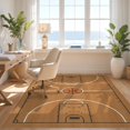 thumbnail image 3 of Design&I 8'x10' Washable Area Rug Sleek Flatweave Pet Friendly Athletic Mirrored Arcs Bold Stripe Border Center Repeating Basketball Flowing for King Size Bedroom, Under Bed, 3 of 7