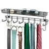 mDesign Steel Wall Mount Tie/Belt Organizer Rack, 8 Hooks/Storage Basket, Black