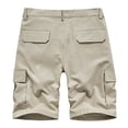 thumbnail image 4 of SDNall Men Casual Solid Zipper Button Pockets Elastic Waist Cropped Cargo Shorts, 4 of 9
