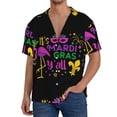 thumbnail image 3 of KLL Mardi Gras with Flamingo Print Men's Shirt Short Sleeve Button Down Summer Cuba Beach Shirts- Large, 3 of 7