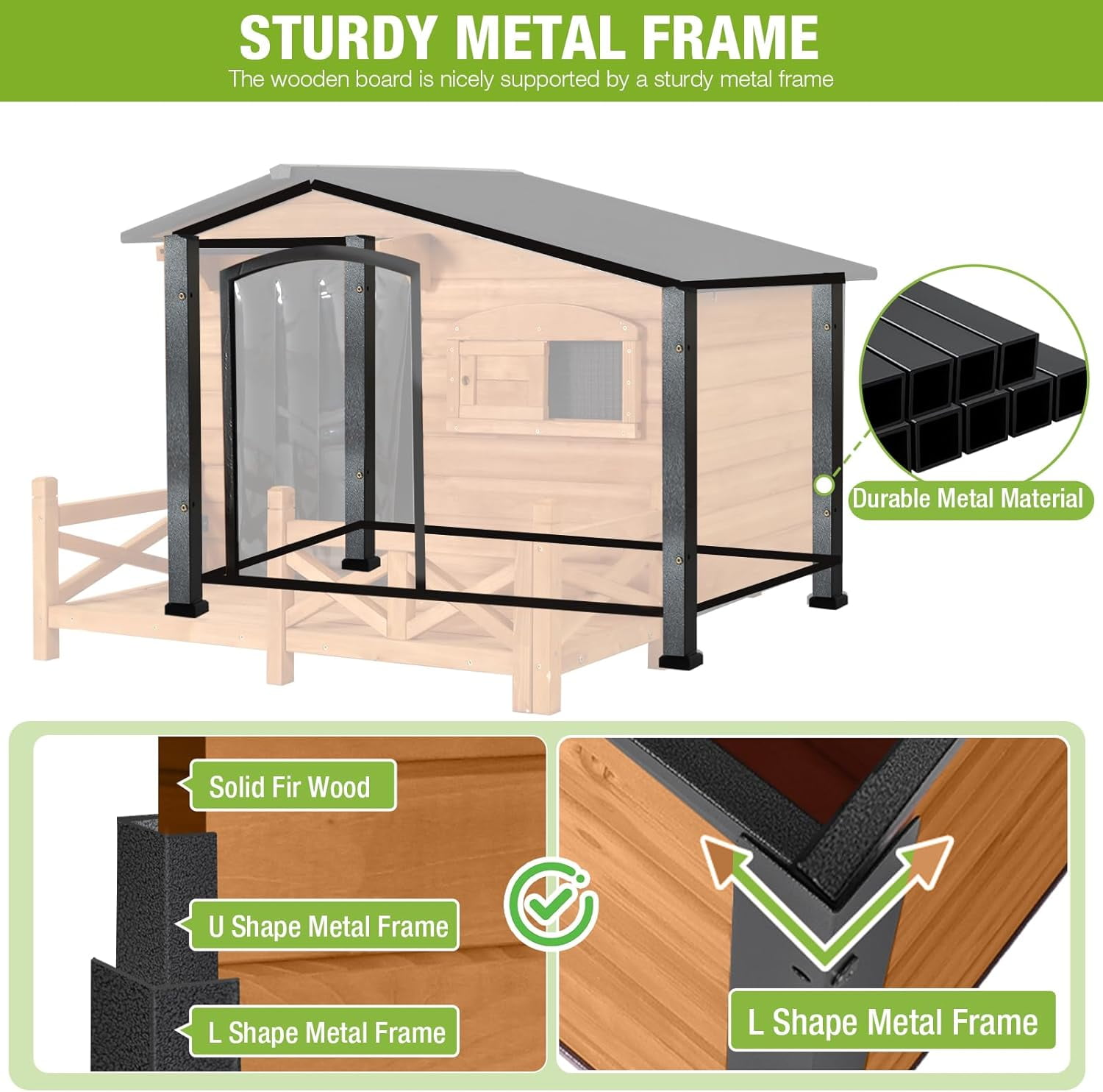 MEDEHOO Large Heated Dog House Outdoor Dog Kennel Safe Winter Shelter with Thermostat-Controlled Heating Pad, Chew-Proof Metal Frame and 6-Sided Insulated Liner for Small to Large Dogs (Brown)