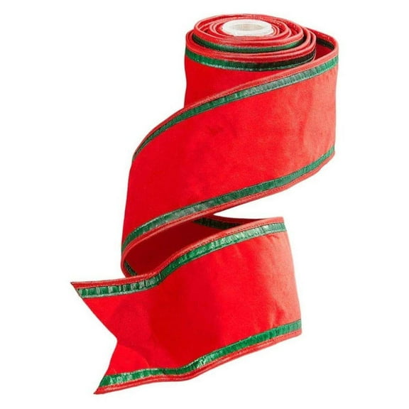 Regency 4 Inch Red & Green Piping Velvet Metallic Dupion Ribbon (5 Yards)
