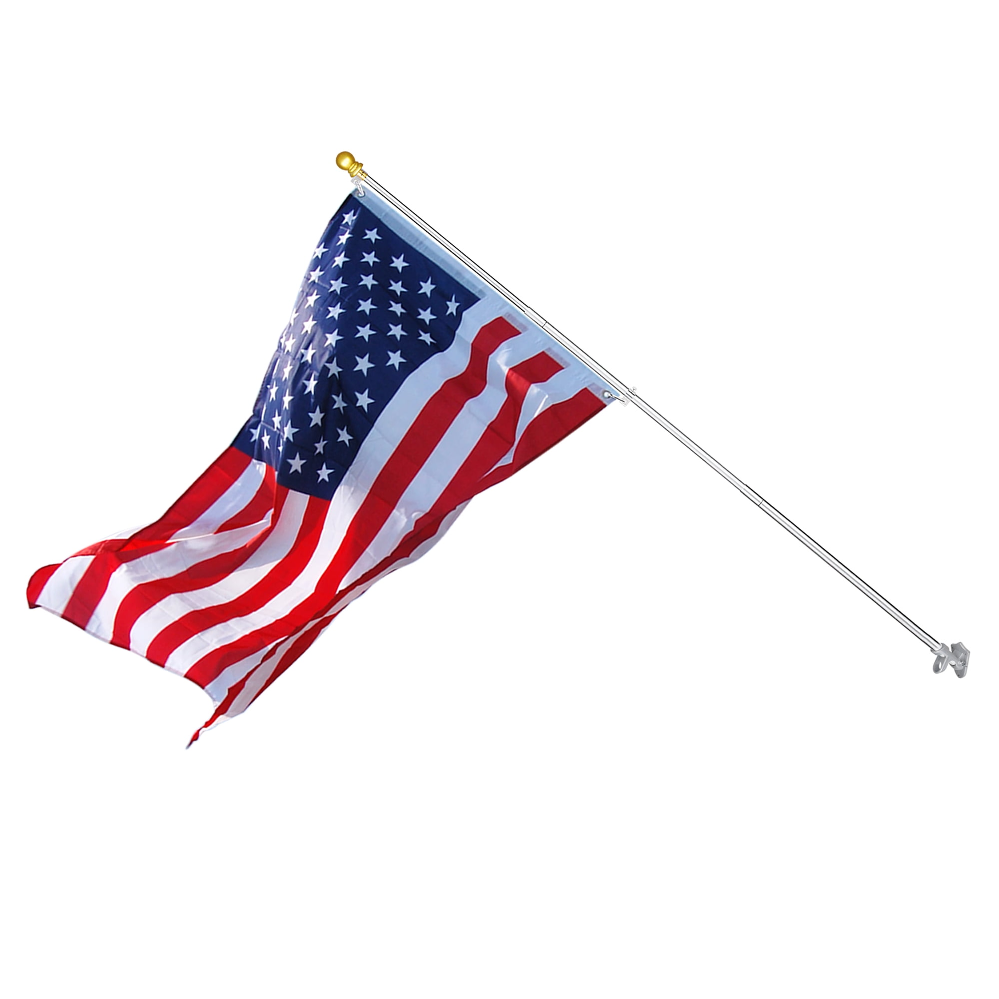 6.5 ft Aluminum Flagpole Kit Telescopic Flag Pole 3x5' U.S Flag Gold Ball Top 