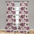 thumbnail image 2 of Romantic Floral Window Curtains, Peony Flowers Pattern with Leaves Greenery on Striped Back, Lightweight Decor 2-Panel Set with Rod Pocket, Pair of - 28"x84", Pale Lilac and Forest Green, by Ambesonne, 2 of 3