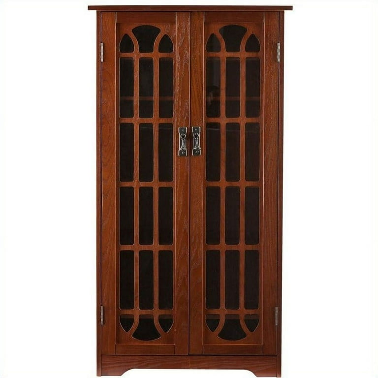 Brown glass and metal windowpane door cabinet discount