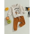 thumbnail image 3 of GXFC Toddler Boy Halloween Outfits Set Clothes 6M 1T 2T 3T Kids Boy Long Sleeve Letter Print Sweatshirt+Elastic Long Pants 2Pcs Halloween-themed Clothing for Children Boy, 3 of 8