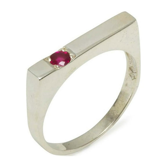 LBG British Made 925 Sterling Silver Natural Ruby Mens Band Ring - 33 size options - Size 10