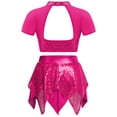 thumbnail image 2 of TTAO Kids Girls 2Pcs Sequins Dance Clothes Set Short Sleeve Crop Top with Irregular Hem Skirt Jazz Latin Cheer Dancewear Hot Pink 10, 2 of 3