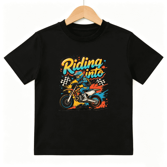 Dirt Bike Racing Boys Graphic Tee, Cool Motocross Sports 100% Cotton Kids Short Sleeve T-Shirt